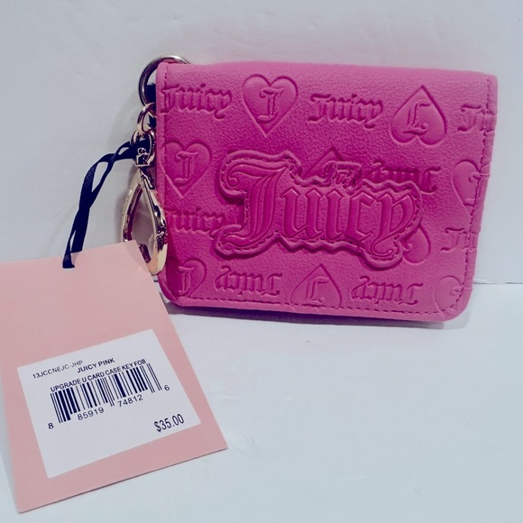 New - Juicy Couture Card Case Key Wristlet Wallet - Juicy Pink - Picture 1 of 4
